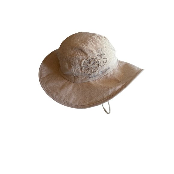 Outdoor Research Beige Wide Brim Hat S/M Cotton Linen Blend Embroidered Floral D - Picture 1 of 5